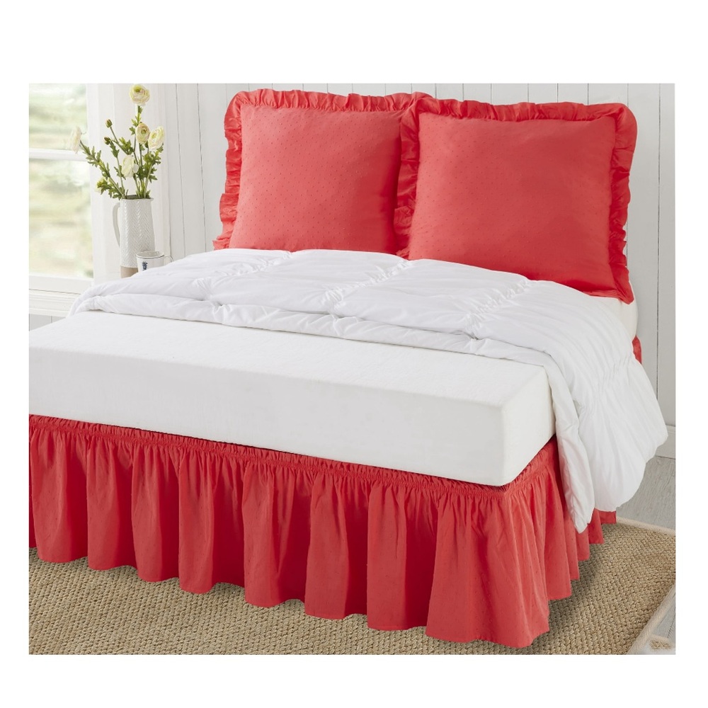 The Pioneer Woman Coral Cotton Swiss Dot 3-Piece Bedskirt and Sham Set-standard